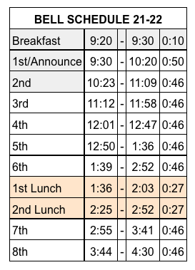 bell schedule